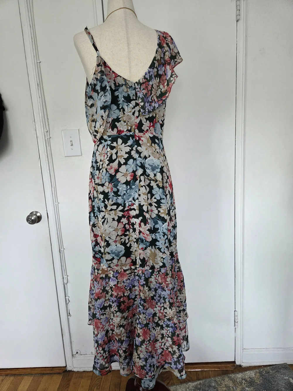 Lulu's Black Multi Floral Ruffle Wrap Maxi Dress - Picture 2 of 6